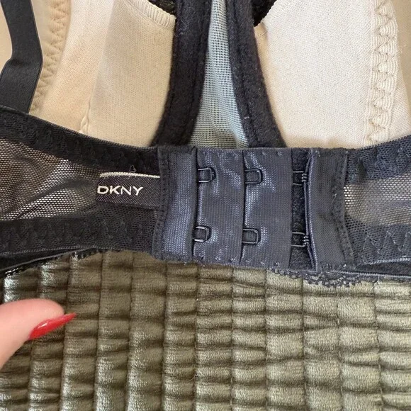 DKNY 34D Black Lace Balconette Plunge Sheer Floral Underwire Bra Lingerie - Picture 7 of 15